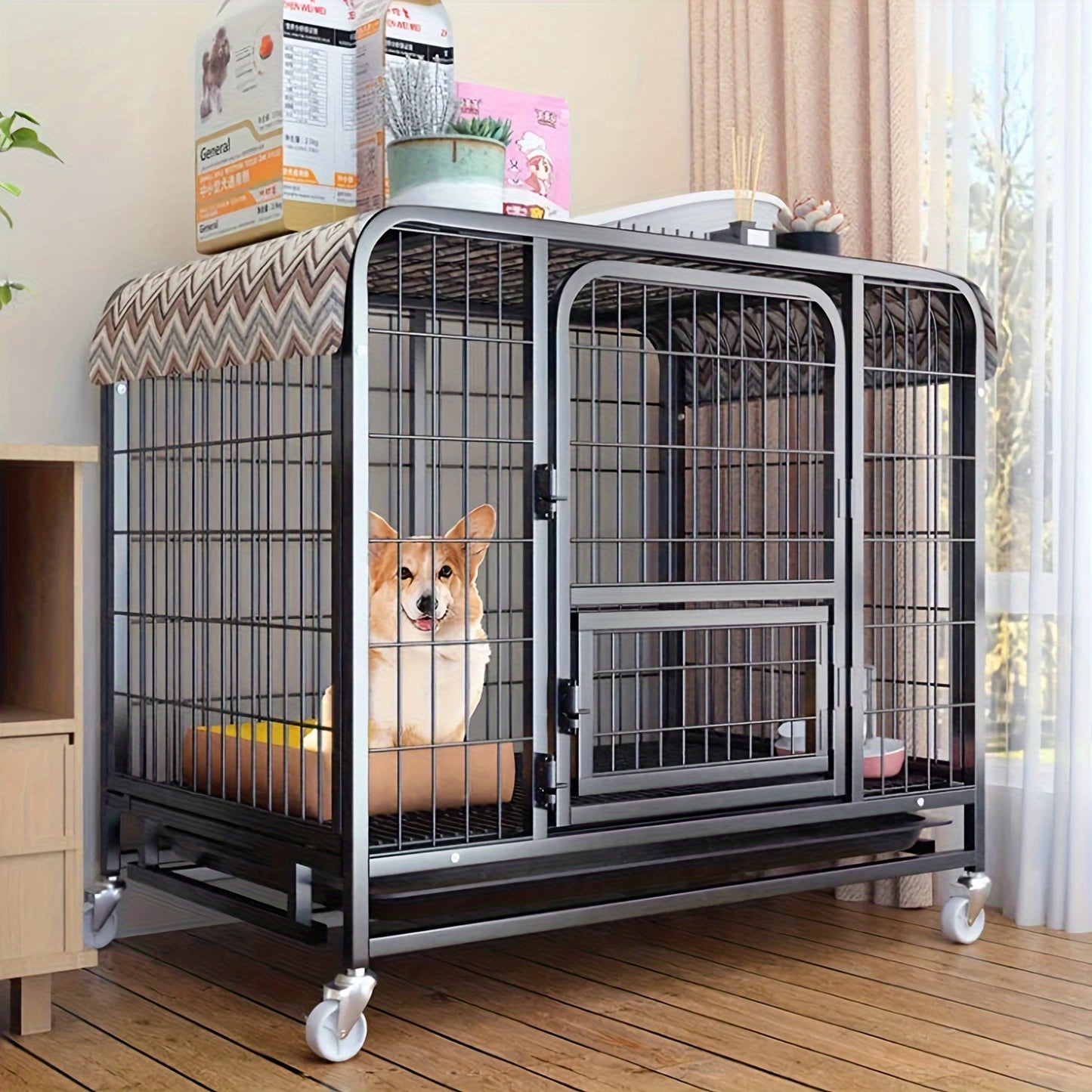 Stainless Steel Dog Crate with Toilet - Indoor Pet Cage for Small to Medium Breeds, Cozy Winter Kennel for Corgis & Large Dogs - Pampered Pets