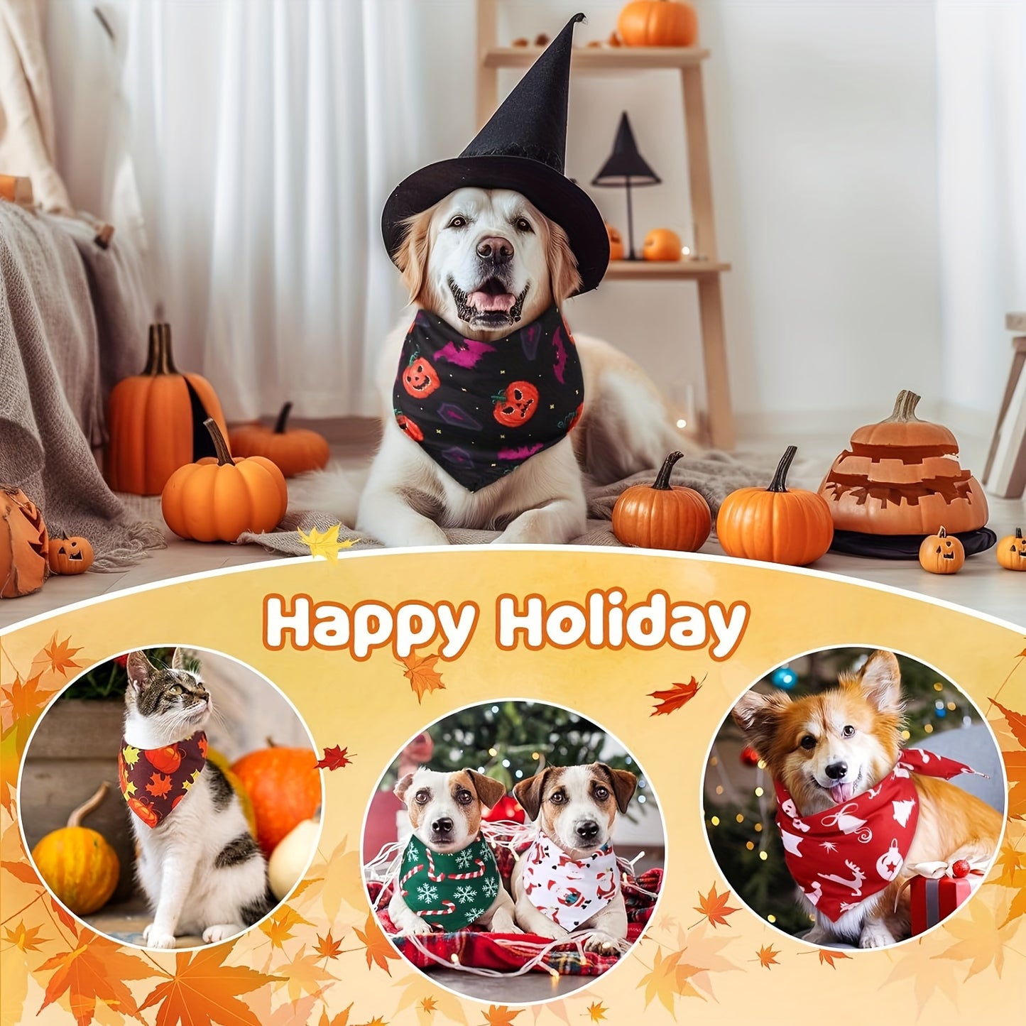 30-Pack Seasonal Holiday Pet Bandanas – Hand Wash Only Polyester Scarves for Dogs & Cats – All-Season Festive Neckwear for Small to Large Breeds – Woven Tether Style Pet Kerchiefs for Halloween, Christmas, & Thanksgivin - Pampered Pets