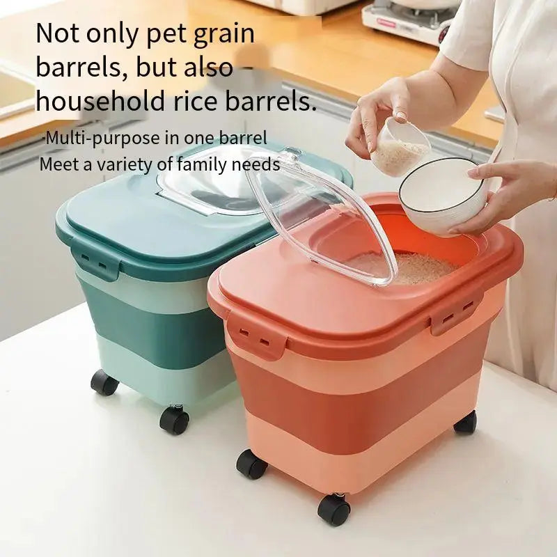 33Lbs Collapsible Pet Food Storage Container Folding Cat Dog Food Container with Lid Scoop and Wheels Kitchen Grain Storage Box - Image #2