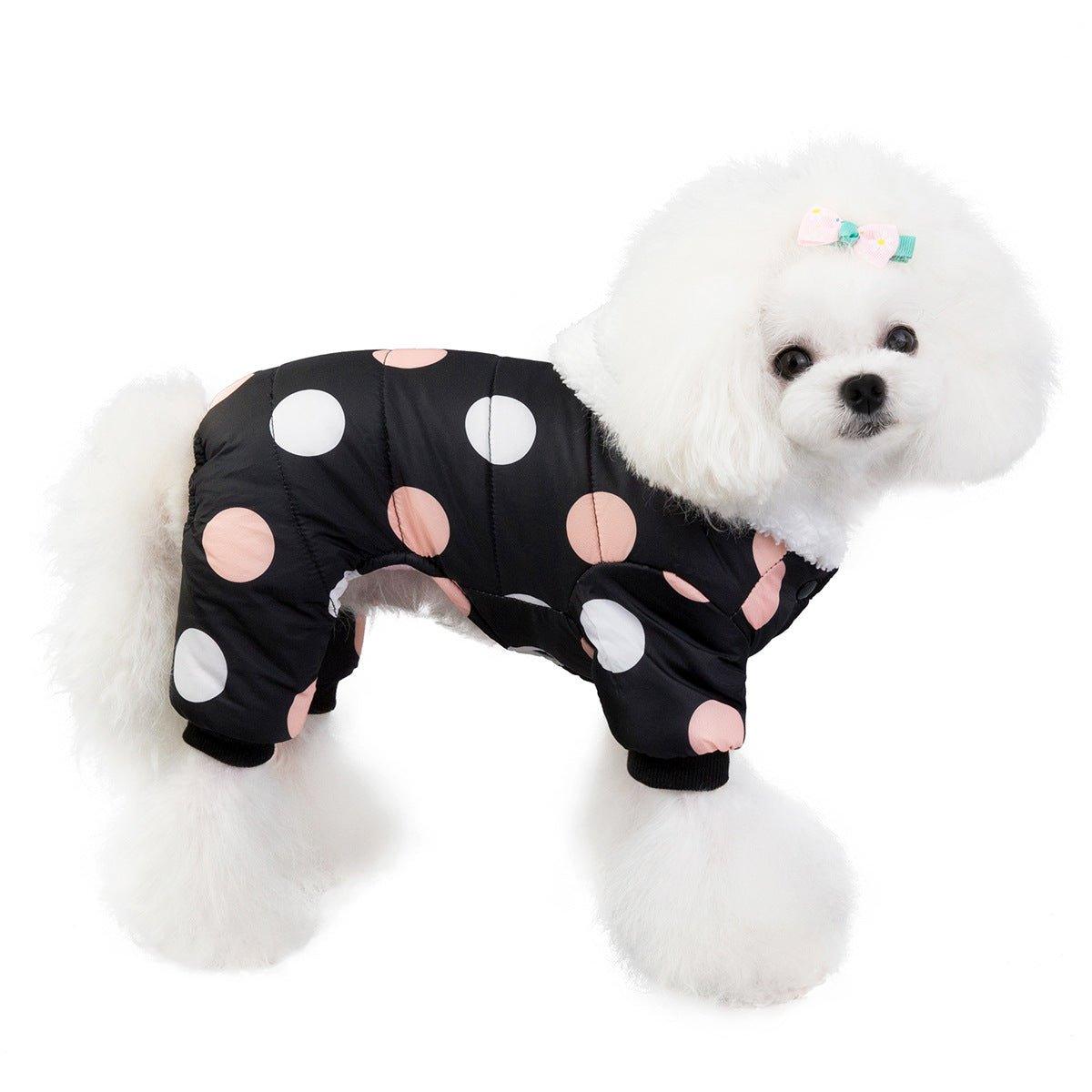 Warm big polka dot four-leg cotton coat - Pampered Pets