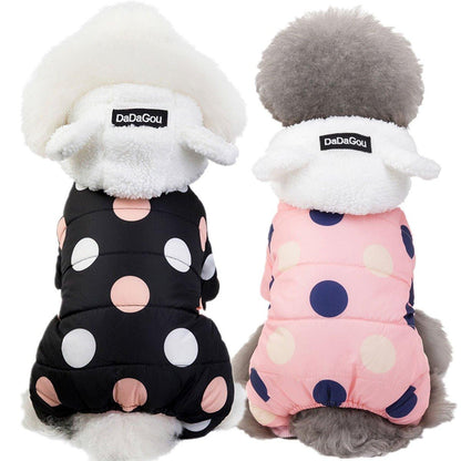 Warm big polka dot four-leg cotton coat - Pampered Pets