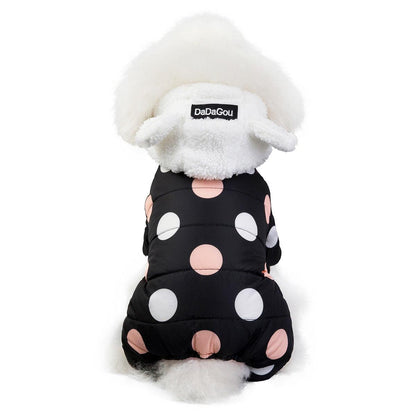 Warm big polka dot four-leg cotton coat - Pampered Pets