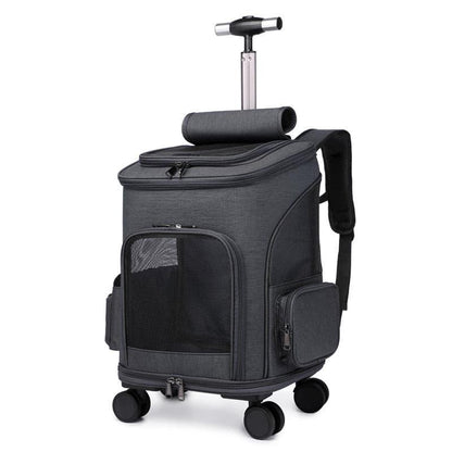 Portable Folding Trolley Pet Backpack Traveling Cat Backpack With Universal Wheel Trolley Pet Bag - Pampered Pets