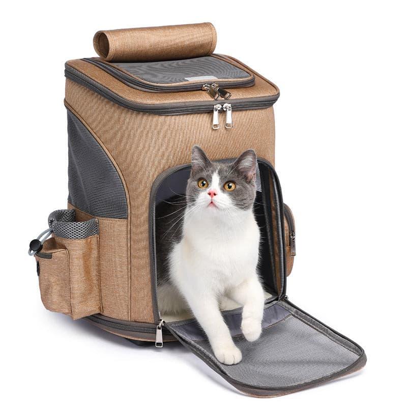 Portable Folding Trolley Pet Backpack Traveling Cat Backpack With Universal Wheel Trolley Pet Bag - Pampered Pets