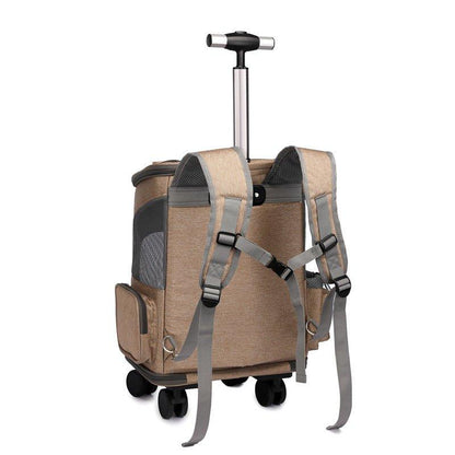 Portable Folding Trolley Pet Backpack Traveling Cat Backpack With Universal Wheel Trolley Pet Bag - Pampered Pets