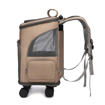 Portable Folding Trolley Pet Backpack Traveling Cat Backpack With Universal Wheel Trolley Pet Bag - Pampered Pets