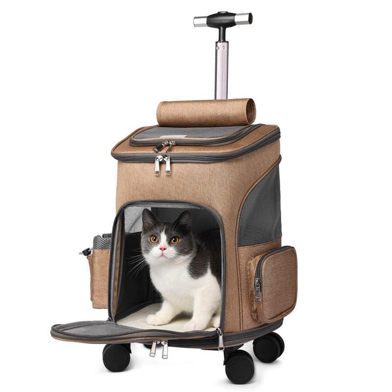 Portable Folding Trolley Pet Backpack Traveling Cat Backpack With Universal Wheel Trolley Pet Bag - Pampered Pets