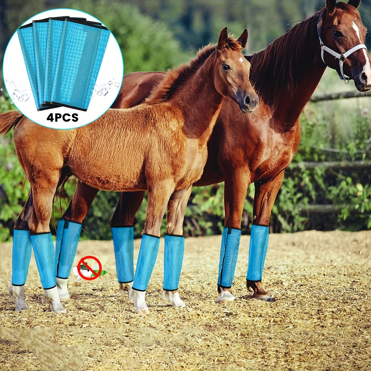 4pcs Adjustable Horse Fly Boots, Breathable PVC Mesh Leggings With Fly Masks, Anti-Slip Protection To Reduce Stomping, Hoof Damage, And Leg Fatigue