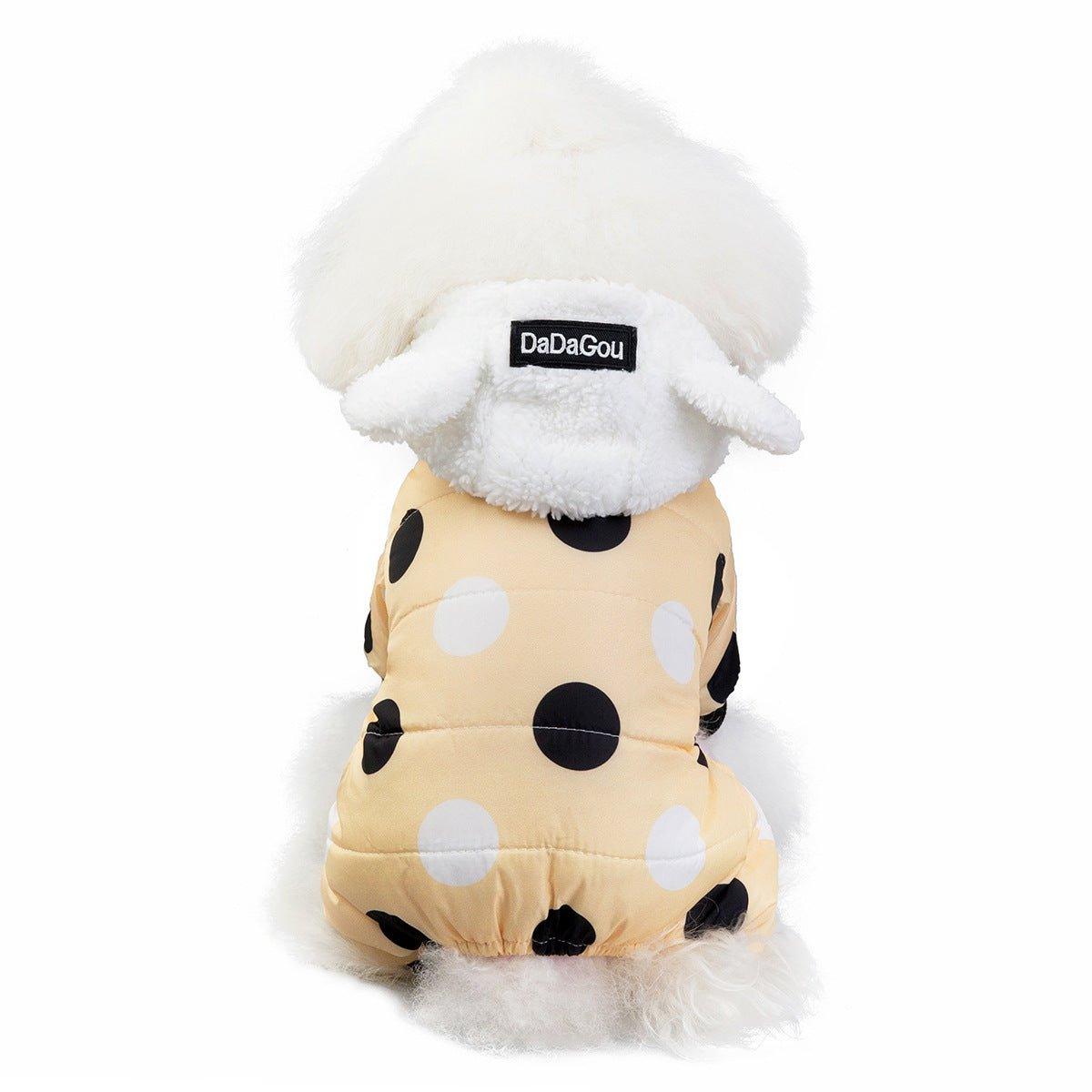 Warm big polka dot four-leg cotton coat - Pampered Pets