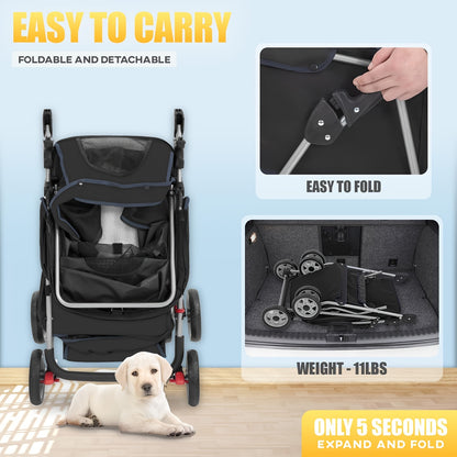 4 Wheels Pet Stroller - Comfortable and Convenient Carrier for Dogs and Cats - Spacious Storage, Cup Holder, Portable, Breathable, and Perfect for Outdoor Adventures
