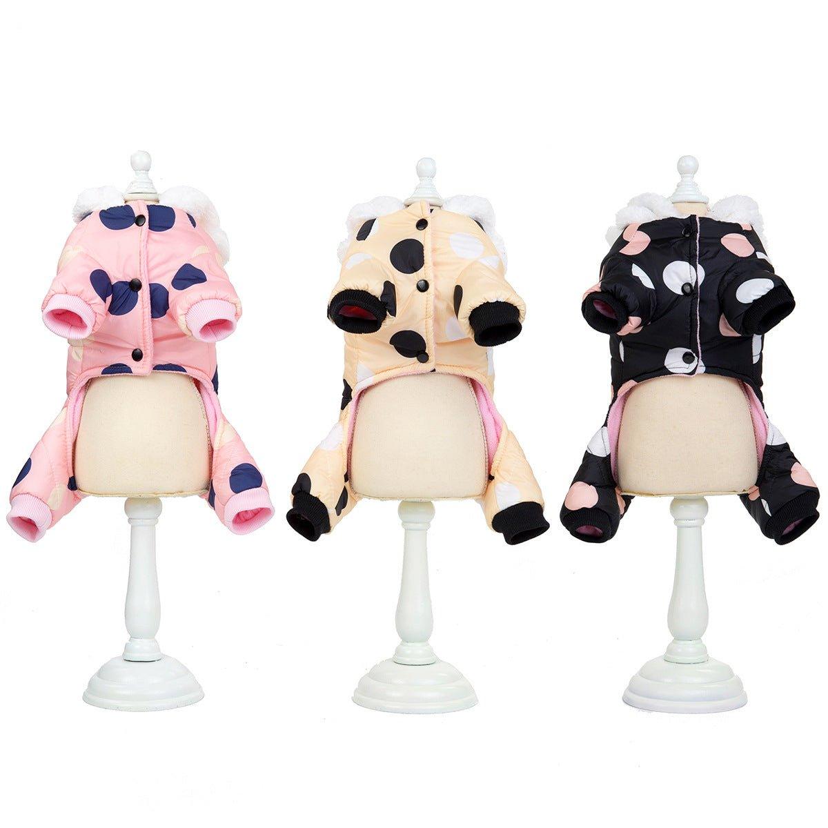 Warm big polka dot four-leg cotton coat - Pampered Pets