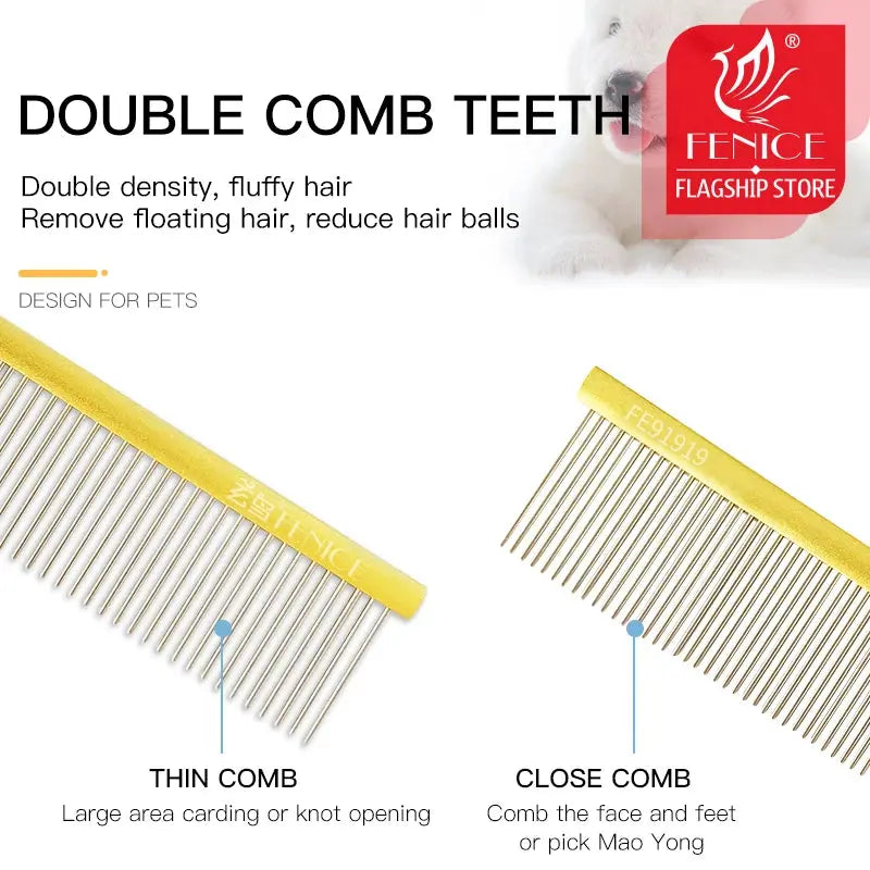 Fenice Stainless Steel Grooming Comb Aluminum Handle Cleaning Hair Comb for Dogs/Cats Pets Accessories - Image #12