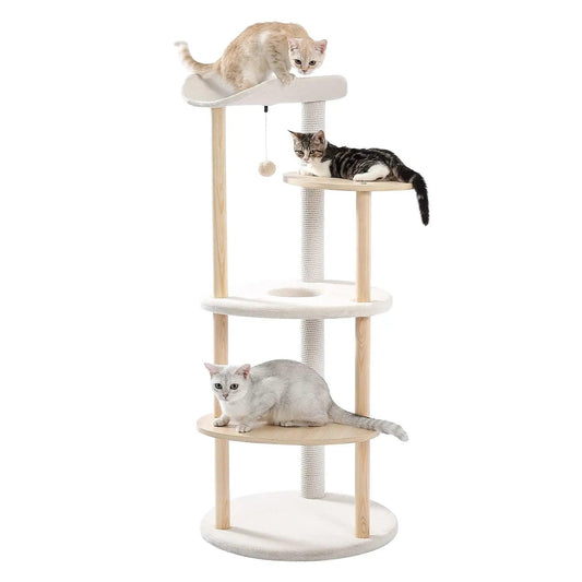 Wood Cat Tree Cats Multi Floor Large Play Tower Sisal Scratching Post Kitten Furniture Activity Centre Condo Playhouse Dang toy - Pampered Pets