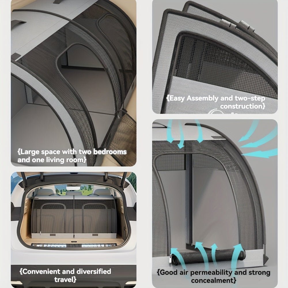 Nylon Portable Pet Crate for Car Travel, Folding Dog Kennel with Roll-Up Mosquito Net, Scratch-Resistant Mesh, Easy Assembly, Spacious 2-Room & 1-Living Room Design for Small to Medium Dogs - Pampered Pets