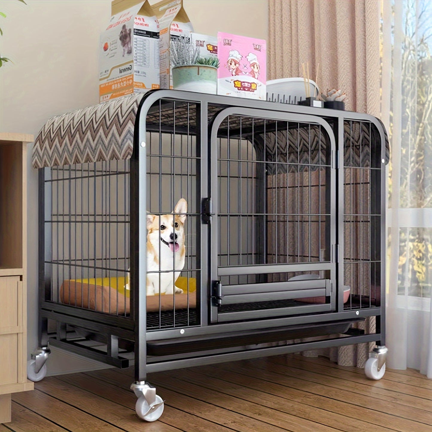 Stainless Steel Dog Crate with Toilet - Indoor Pet Cage for Small to Medium Breeds, Cozy Winter Kennel for Corgis & Large Dogs - Pampered Pets