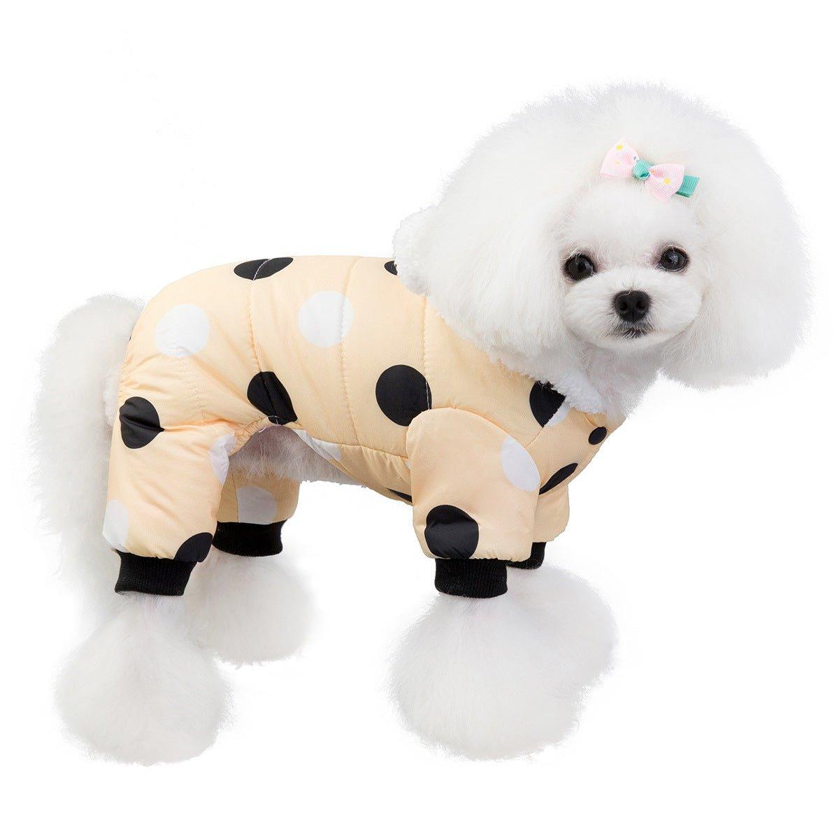 Warm big polka dot four-leg cotton coat - Pampered Pets