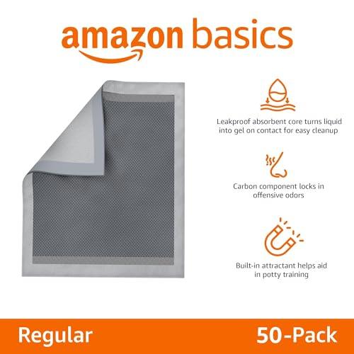 Amazon Basics Dog and Puppy Pee Pads with Leak-Proof Quick-Dry Design for Potty Training, Standard Absorbency, Regular Size, 22 x 22 Inches, Pack of 100, Blue & White - Pampered Pets