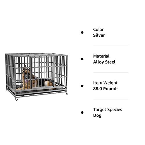 LEMBERI 48/38 inch Heavy Duty Indestructible Dog Crate, Escape Proof Dog Cage Kennel with Lockable Wheels,High Anxiety Double Door,Extra Large Crate Indoor for Large Dog with Removable Tray - Pampered Pets