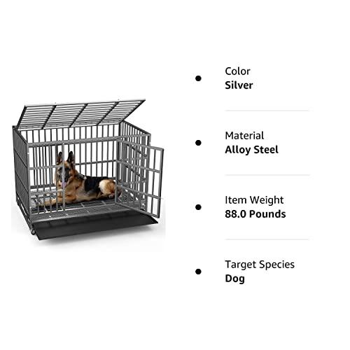 LEMBERI 48/38 inch Heavy Duty Indestructible Dog Crate, Escape Proof Dog Cage Kennel with Lockable Wheels,High Anxiety Double Door,Extra Large Crate Indoor for Large Dog with Removable Tray - Pampered Pets