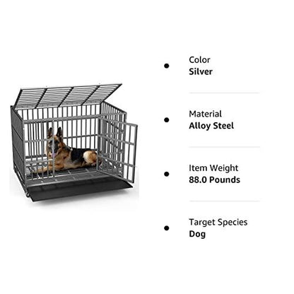 LEMBERI 48/38 inch Heavy Duty Indestructible Dog Crate, Escape Proof Dog Cage Kennel with Lockable Wheels,High Anxiety Double Door,Extra Large Crate Indoor for Large Dog with Removable Tray - Pampered Pets