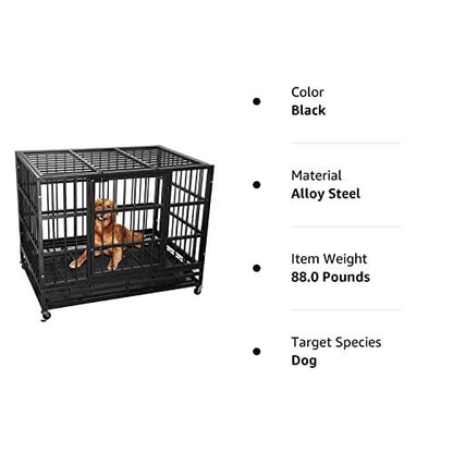 LEMBERI 48/38 inch Heavy Duty Indestructible Dog Crate, Escape Proof Dog Cage Kennel with Lockable Wheels,High Anxiety Double Door,Extra Large Crate Indoor for Large Dog with Removable Tray - Pampered Pets