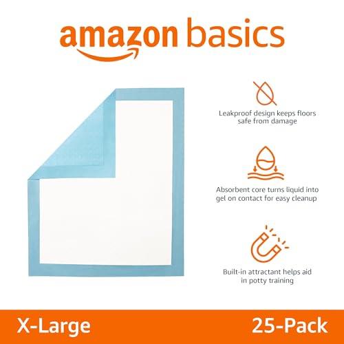 Amazon Basics Dog and Puppy Pee Pads with Leak-Proof Quick-Dry Design for Potty Training, Standard Absorbency, Regular Size, 22 x 22 Inches, Pack of 100, Blue & White - Pampered Pets