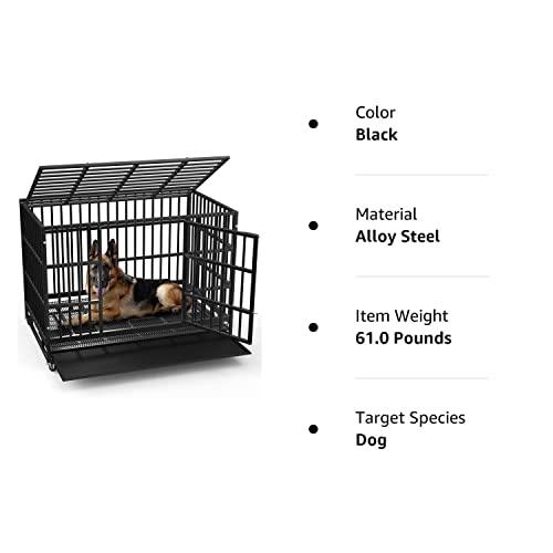 LEMBERI 48/38 inch Heavy Duty Indestructible Dog Crate, Escape Proof Dog Cage Kennel with Lockable Wheels,High Anxiety Double Door,Extra Large Crate Indoor for Large Dog with Removable Tray - Pampered Pets