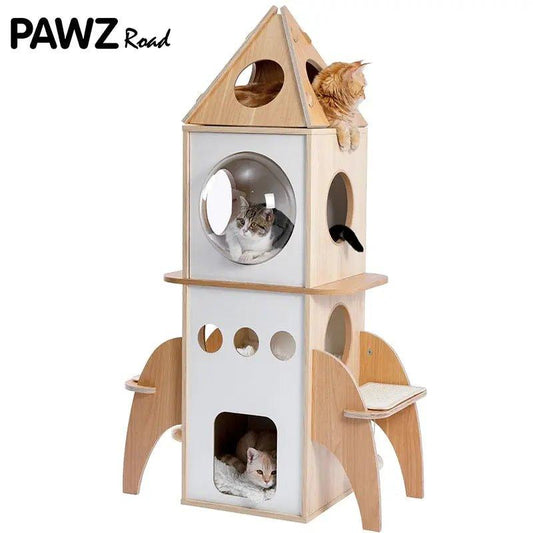 Rocket Styling Cat Tree Condo Scratching Post Multi-level Cat Towel Cozy Perches Climbing Tree Toys Activity Furniture Protector - Pampered Pets