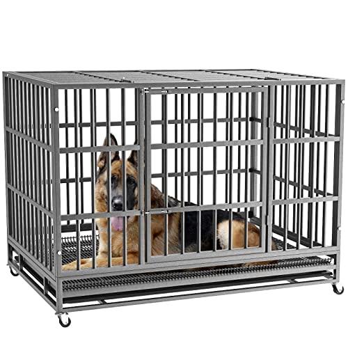 LEMBERI 48/38 inch Heavy Duty Indestructible Dog Crate, Escape Proof Dog Cage Kennel with Lockable Wheels,High Anxiety Double Door,Extra Large Crate Indoor for Large Dog with Removable Tray - Pampered Pets