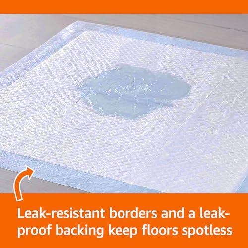 Amazon Basics Dog and Puppy Pee Pads with Leak-Proof Quick-Dry Design for Potty Training, Standard Absorbency, Regular Size, 22 x 22 Inches, Pack of 100, Blue & White - Pampered Pets