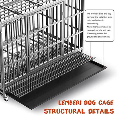 LEMBERI 48/38 inch Heavy Duty Indestructible Dog Crate, Escape Proof Dog Cage Kennel with Lockable Wheels,High Anxiety Double Door,Extra Large Crate Indoor for Large Dog with Removable Tray - Pampered Pets