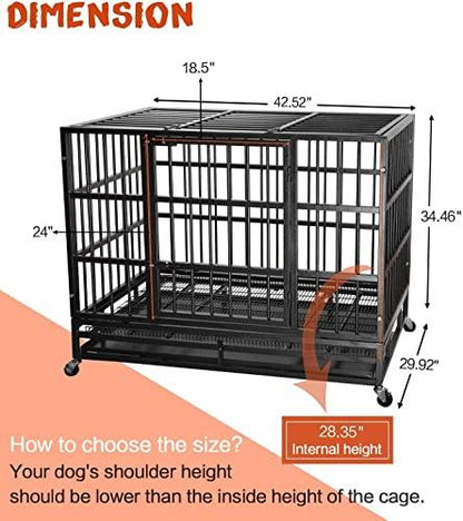 LEMBERI 48/38 inch Heavy Duty Indestructible Dog Crate, Escape Proof Dog Cage Kennel with Lockable Wheels,High Anxiety Double Door,Extra Large Crate Indoor for Large Dog with Removable Tray - Pampered Pets