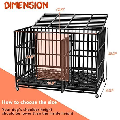 LEMBERI 48/38 inch Heavy Duty Indestructible Dog Crate, Escape Proof Dog Cage Kennel with Lockable Wheels,High Anxiety Double Door,Extra Large Crate Indoor for Large Dog with Removable Tray - Pampered Pets