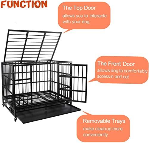 LEMBERI 48/38 inch Heavy Duty Indestructible Dog Crate, Escape Proof Dog Cage Kennel with Lockable Wheels,High Anxiety Double Door,Extra Large Crate Indoor for Large Dog with Removable Tray - Pampered Pets