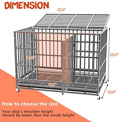 LEMBERI 48/38 inch Heavy Duty Indestructible Dog Crate, Escape Proof Dog Cage Kennel with Lockable Wheels,High Anxiety Double Door,Extra Large Crate Indoor for Large Dog with Removable Tray - Pampered Pets