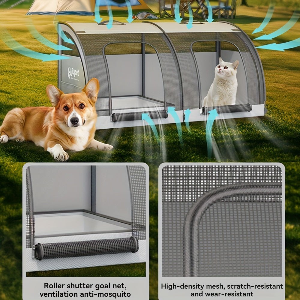 Nylon Portable Pet Crate for Car Travel, Folding Dog Kennel with Roll-Up Mosquito Net, Scratch-Resistant Mesh, Easy Assembly, Spacious 2-Room & 1-Living Room Design for Small to Medium Dogs - Pampered Pets