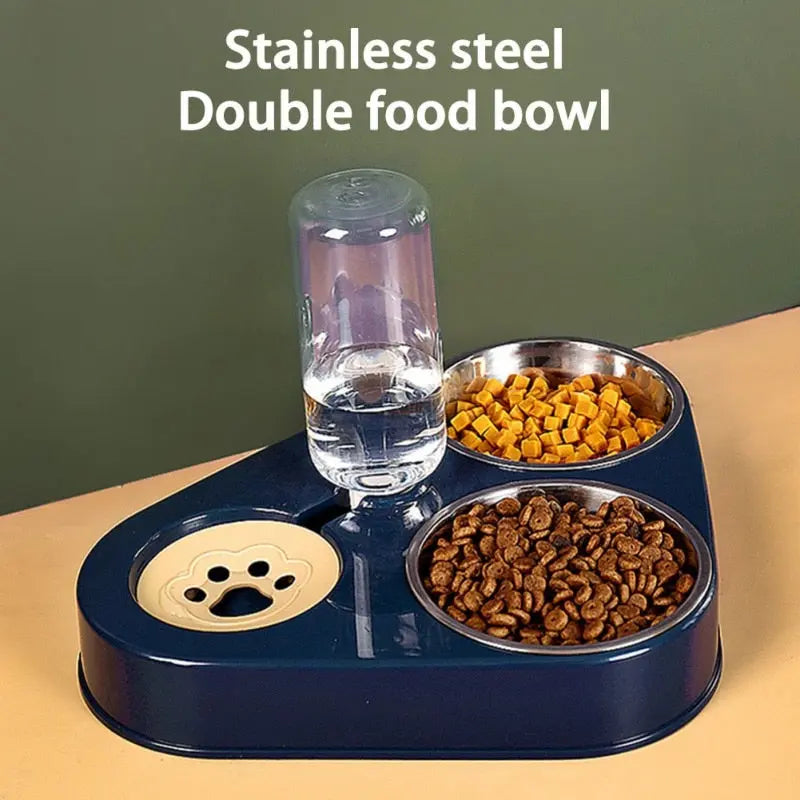 500ML Dog Bowl Cat Feeder Bowl With Dog Water Bottle Automatic Drinking Pet Bowl Cat Food Bowl Pet Stainless Steel Double 3 Bowl - Image #1