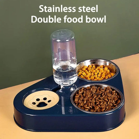 500ML Dog Bowl Cat Feeder Bowl With Dog Water Bottle Automatic Drinking Pet Bowl Cat Food Bowl Pet Stainless Steel Double 3 Bowl | Pampered Pets