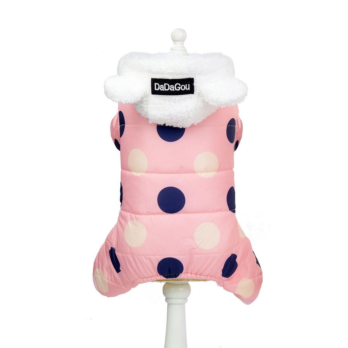 Warm big polka dot four-leg cotton coat - Pampered Pets