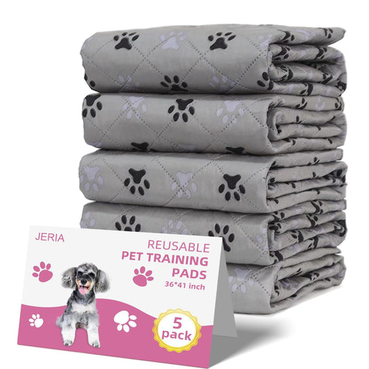 JERIA 5 Pack Reusable Washable Pee Pads for Dogs, Non-Slip Waterproof pee pads, Absorbent and Leakproof Puppy Pads Pet Training Pads ,36"x 41"