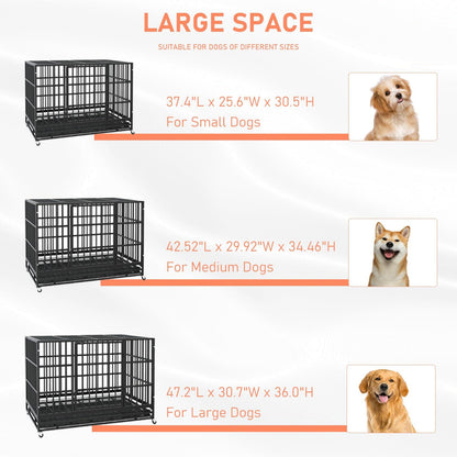 LEMBERI 48/38 inch Heavy Duty Indestructible Dog Crate, Escape Proof Dog Cage Kennel with Lockable Wheels,High Anxiety Double Door,Extra Large Crate Indoor for Large Dog with Removable Tray - Pampered Pets