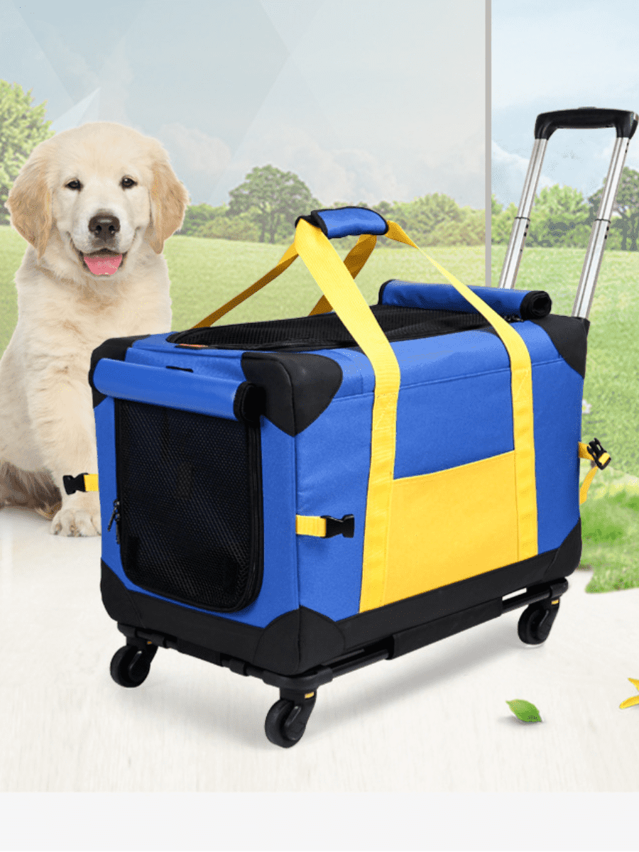 Pet Rolling Carrier With Wheels Pet Travel Carrier Transport Box Dog Strollers For Small Dogs Cats Up To 28 LBS - Pampered Pets