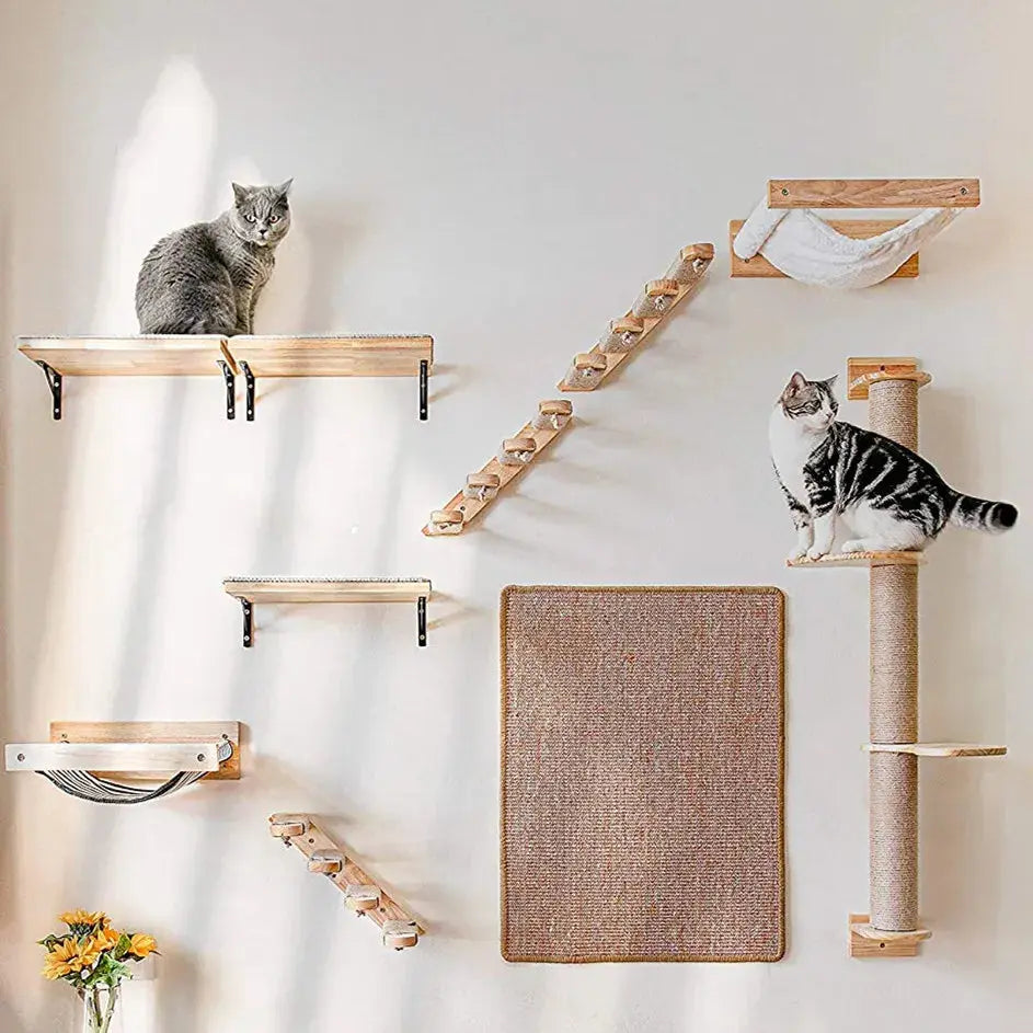 1pcWall-mounted Cat Hammock Bed Pet Furniture Kitten Wall Shelf Set Cat Perch Wooden Scratching Climbing Post Cat Tree House Toy | Pampered Pets