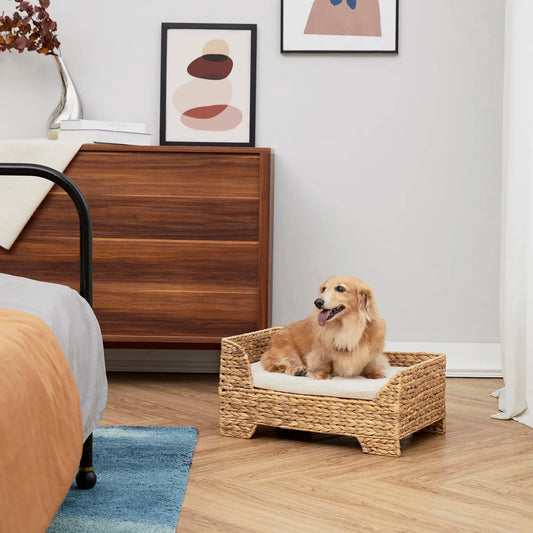 Teamson Pets Natural Woven Dog Cat Bed & Cushion - Pampered Pets