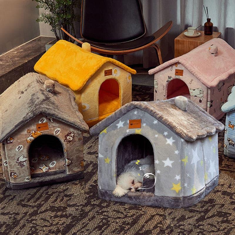 Foldable Dog House Pet Cat Bed Winter Dog Villa Sleep Kennel Removable Nest Warm Enclosed Cave Sofa Pets Supplies - Pampered Pets