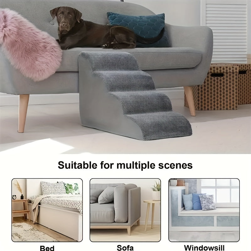 Non-Slip Folding Dog Stairs for High Beds and Couch - 3/4 Steps for Small Dogs and Cats - Easy Indoor Climbing - Grey