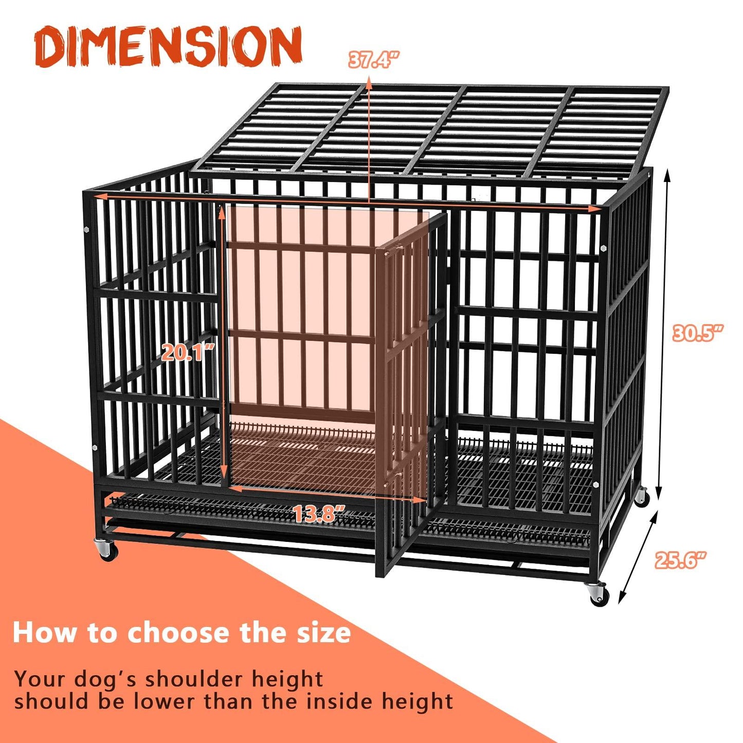 LEMBERI 48/38 inch Heavy Duty Indestructible Dog Crate, Escape Proof Dog Cage Kennel with Lockable Wheels,High Anxiety Double Door,Extra Large Crate Indoor for Large Dog with Removable Tray - Pampered Pets