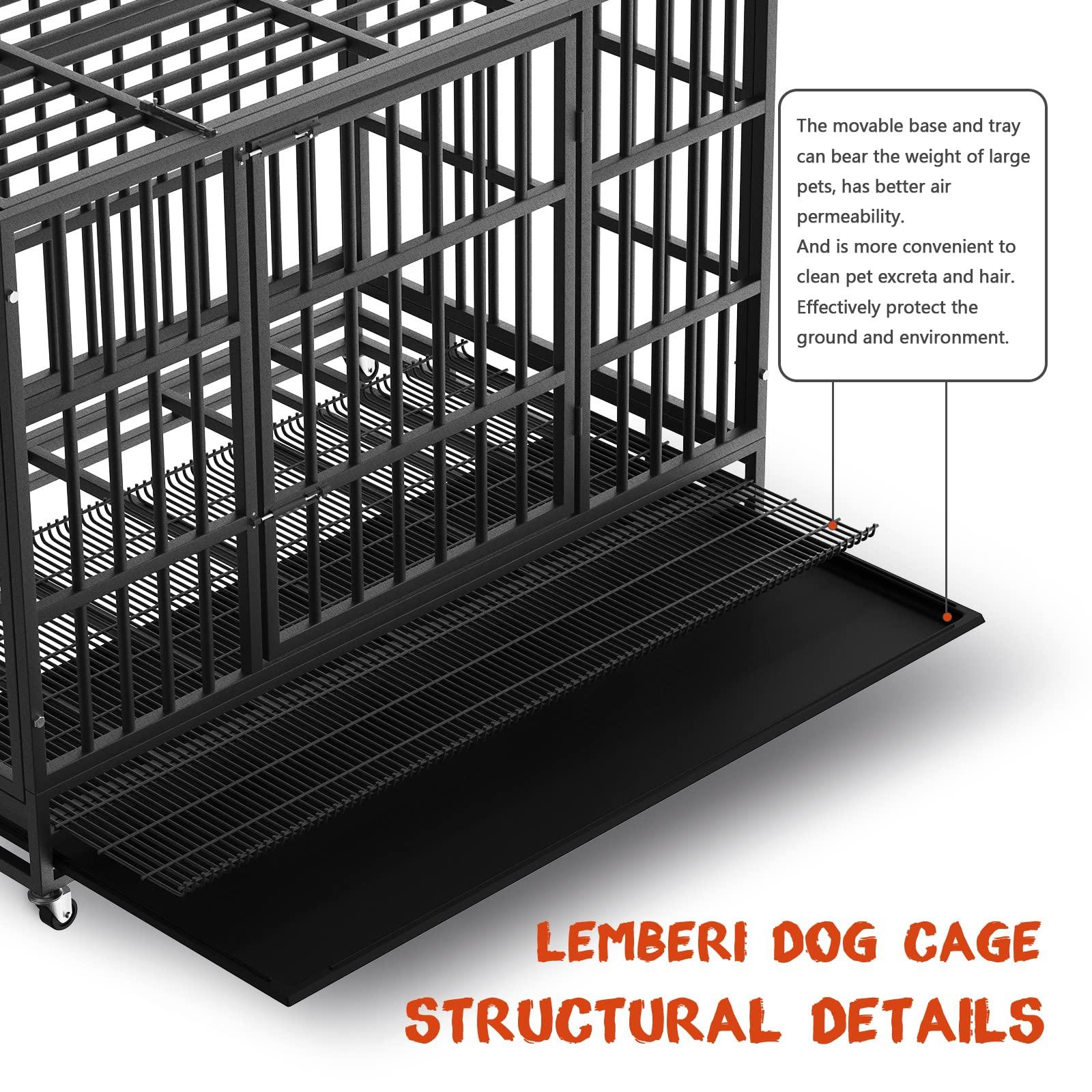 LEMBERI 48/38 inch Heavy Duty Indestructible Dog Crate, Escape Proof Dog Cage Kennel with Lockable Wheels,High Anxiety Double Door,Extra Large Crate Indoor for Large Dog with Removable Tray - Pampered Pets