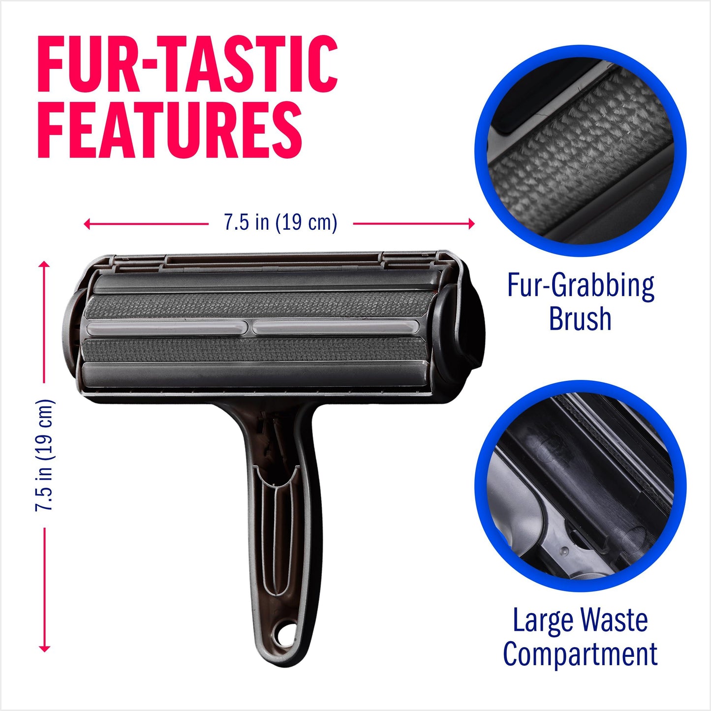 Chom Chom Roller Pet Hair Remover and Reusable Lint Roller - ChomChom Cat and Dog Hair Remover for Furniture, Couch, Carpet, Clothing and Bedding - Portable, Multi-Surface Fur Removal Tool - Pampered Pets