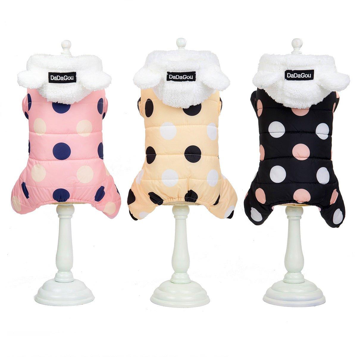 Warm big polka dot four-leg cotton coat - Pampered Pets